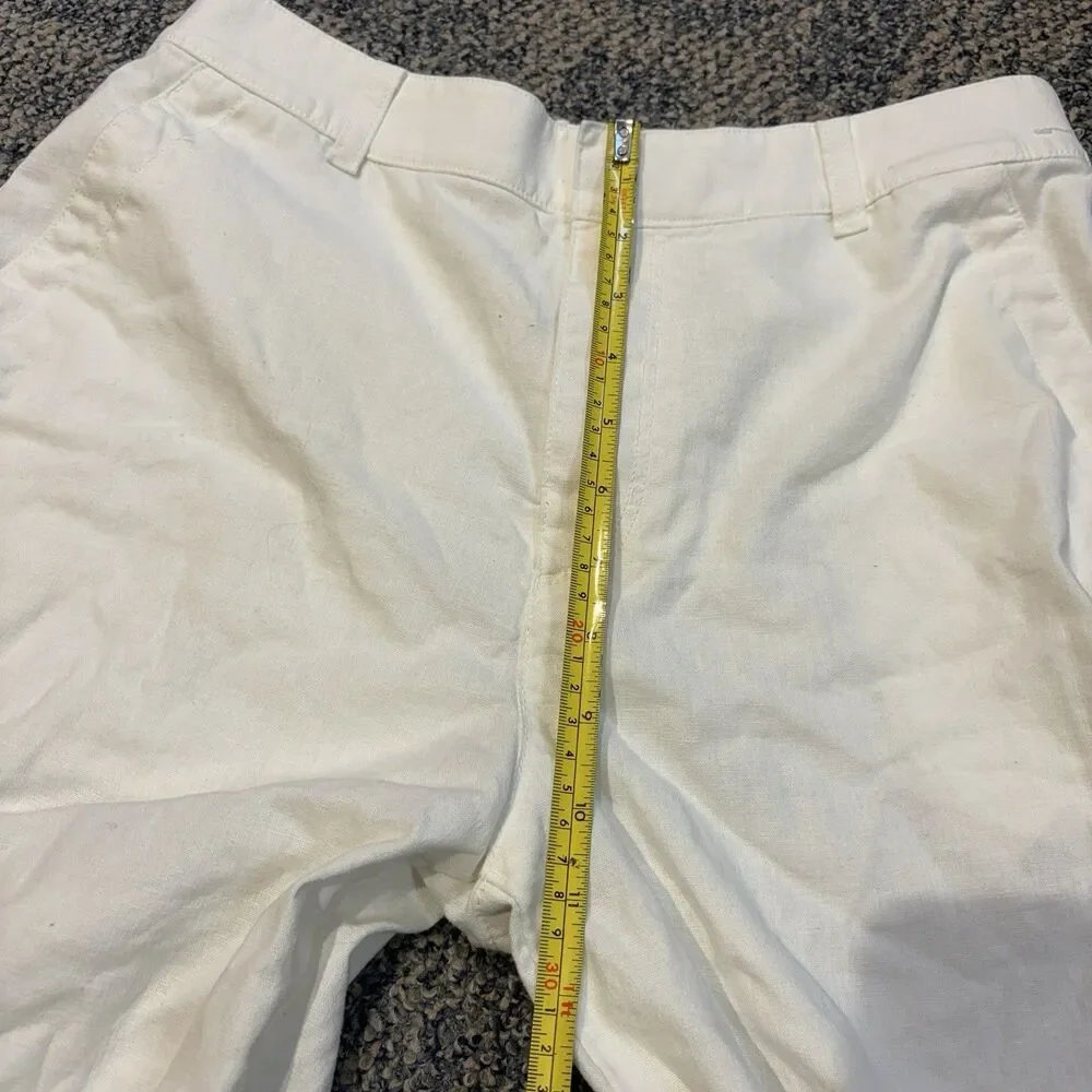 Uniqlo Women’s Linen Cotton White Tapered Pants Sz M 28-29 Zip Fly Elastic back